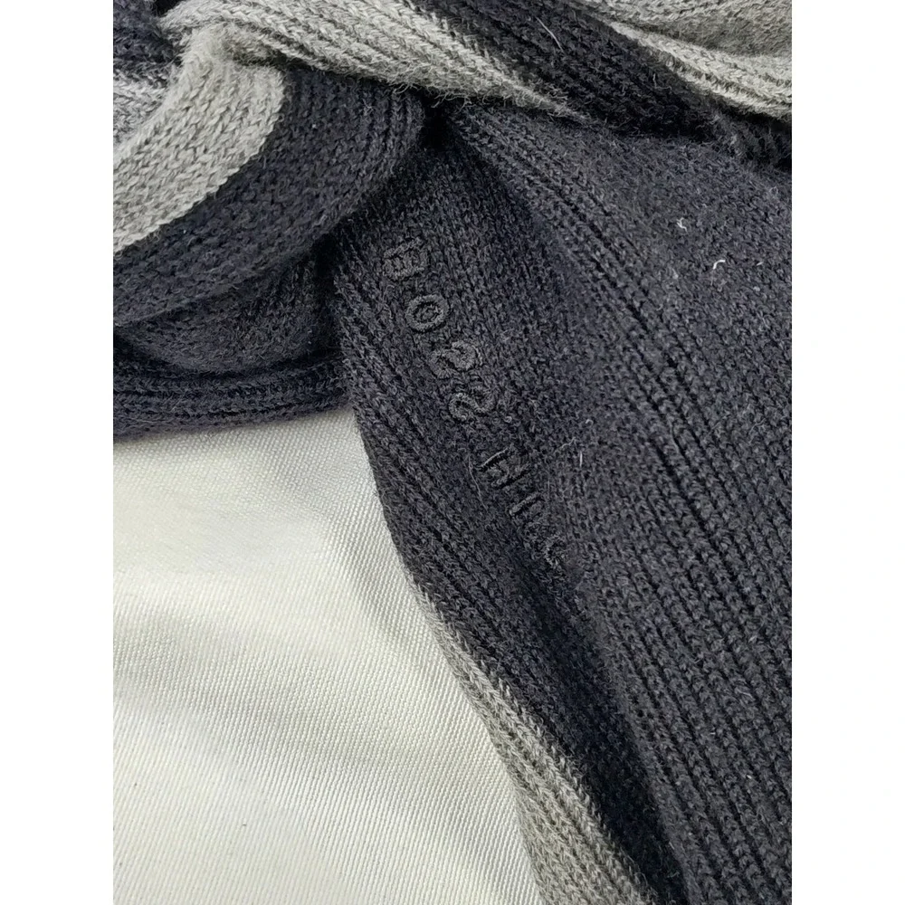 Hugo Boss Scarf Mens Grey Black Striped Ribbed Knit Wool Blend Made in Italy‎